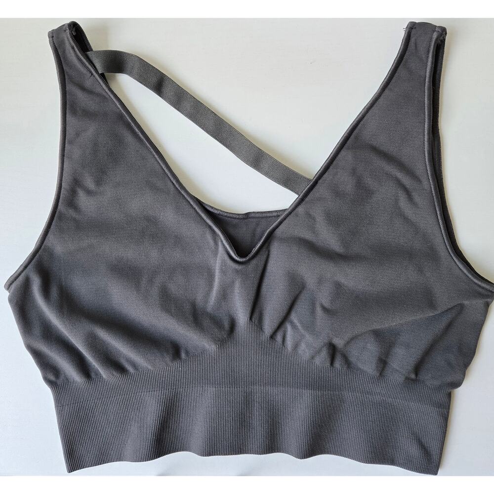 Cuyana NEW Stretch Cropped Top Charcoal Gray Sports Bra Womens Size Large XL - Picture 3 of 9